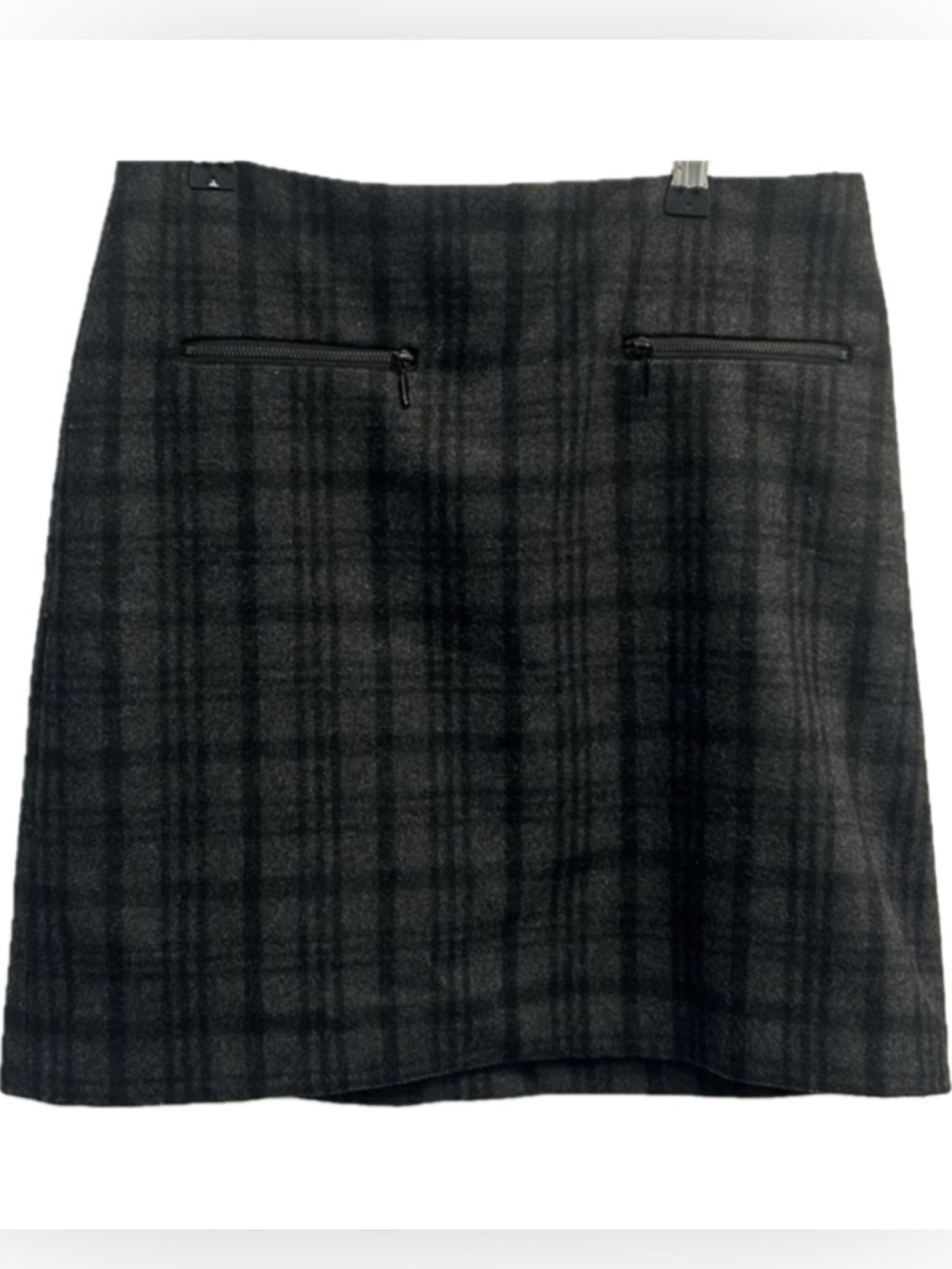 KATHERINE BARCLAY Montreal Gray Black Wool Plaid Pencil Skirt Academia Pockets